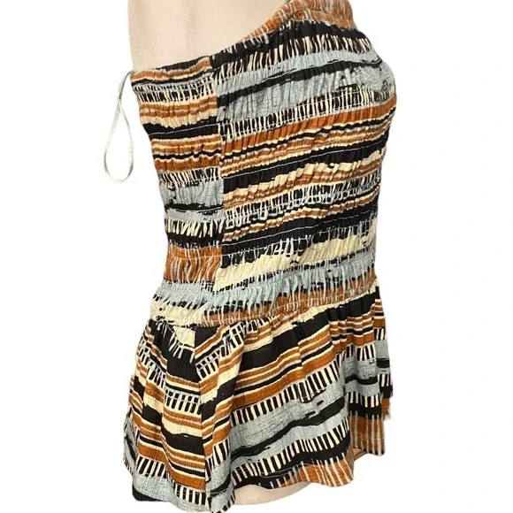 Anthropologie Porridge Women Smocked Peplum Med Tube Top Bohemian Black Blue M - Picture 5 of 11